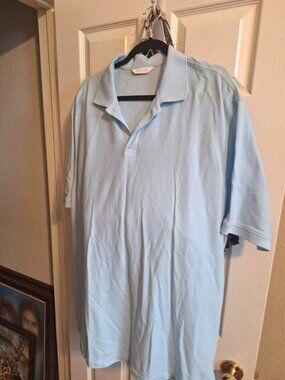 Supima Men’s 2XT Blue Collared Pullover Shirt Short Sleeve Casual Top